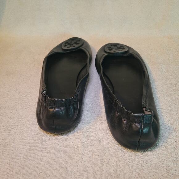 Tory Burch Black Leather Logo Toe Slip On Minnie Ballet Flats Women's Size 9M - Picture 3 of 7